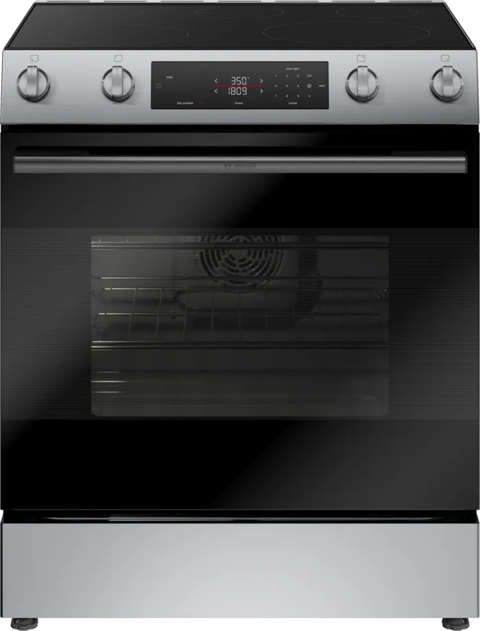 Bosch 100 Series HEF1050MC Electric Range, 30 inch Exterior Width, Self Clean, 4 Burners, Storage Drawer, Air Fry, 1 Ovens, Stainless Steel colour
