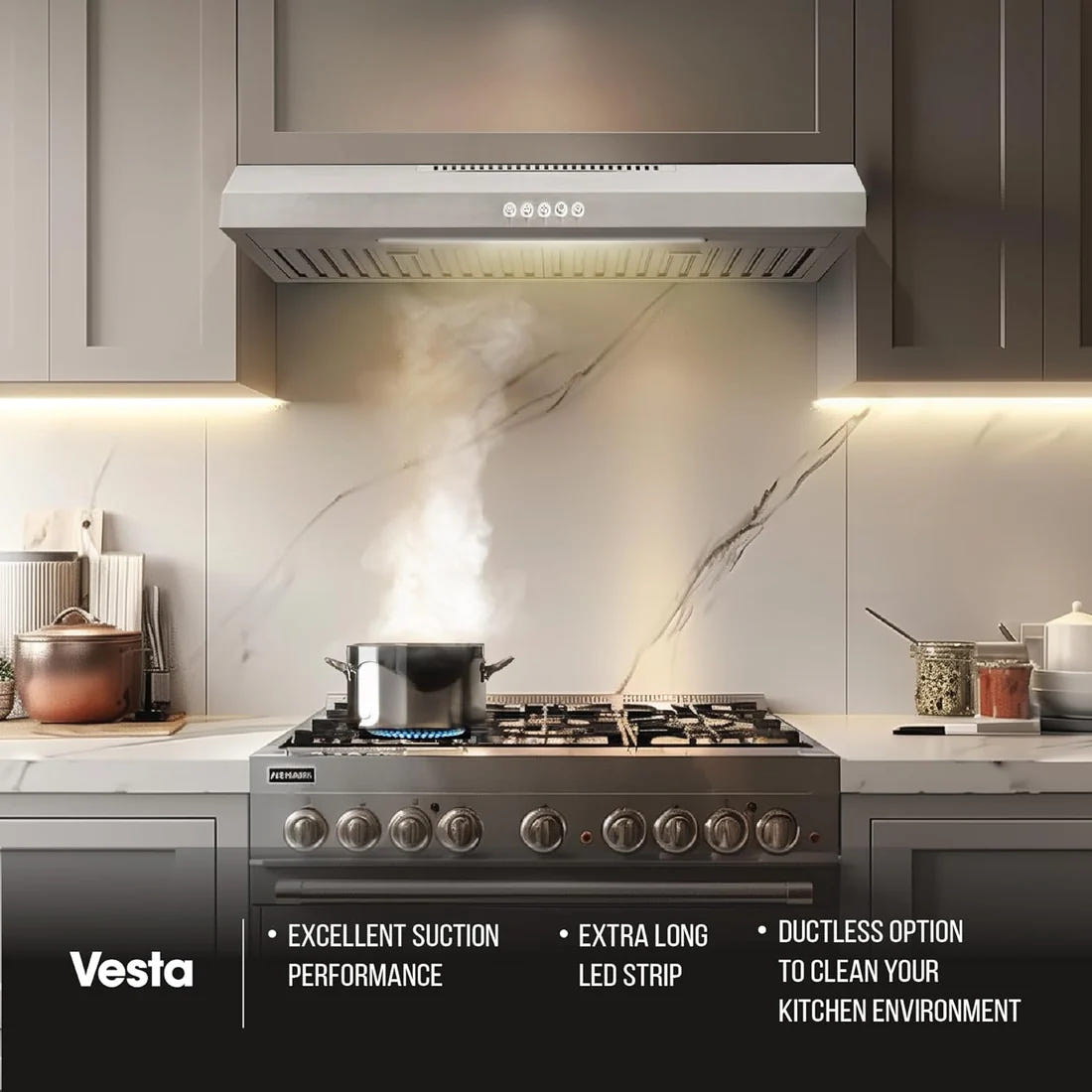 30" Vesta Charlotte 500 CFM Under Cabinet Range Hood in Stainless Steel