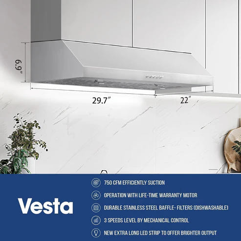 30" Vesta Chicago 750 CFM Under Cabinet Range Hood