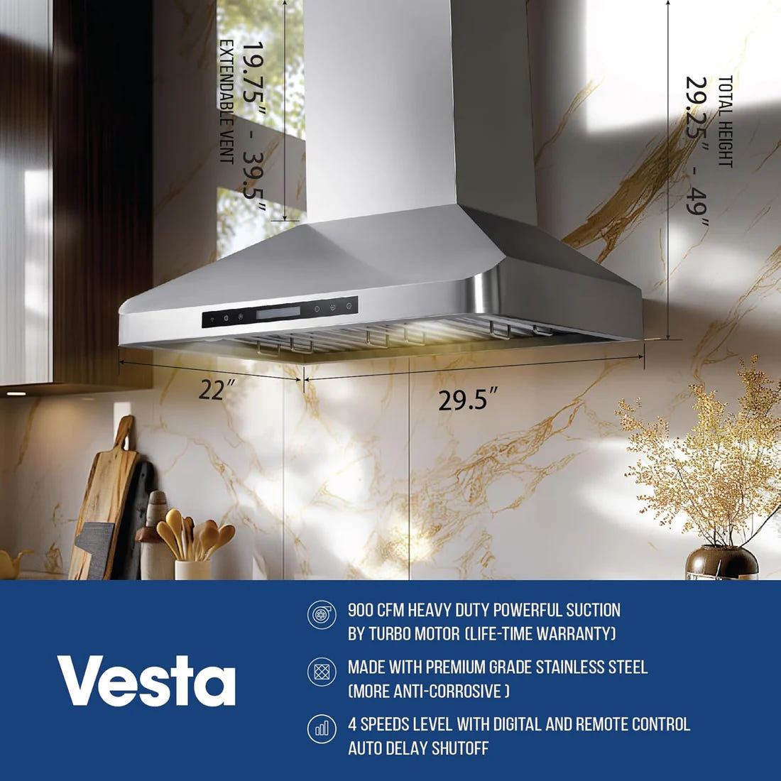 London 36" stainless steel wall-mounted range hoods