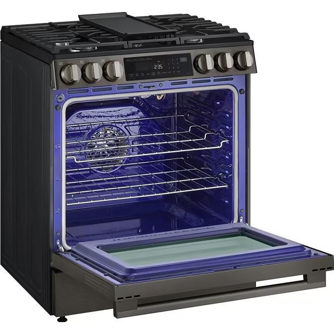 LG LSGL6335Z 燃气灶,6.3 立方英尺容量,30 英寸外部宽度,自清洁,对流,5 个燃烧器,储物抽屉,空气炸锅,20,000 BTU