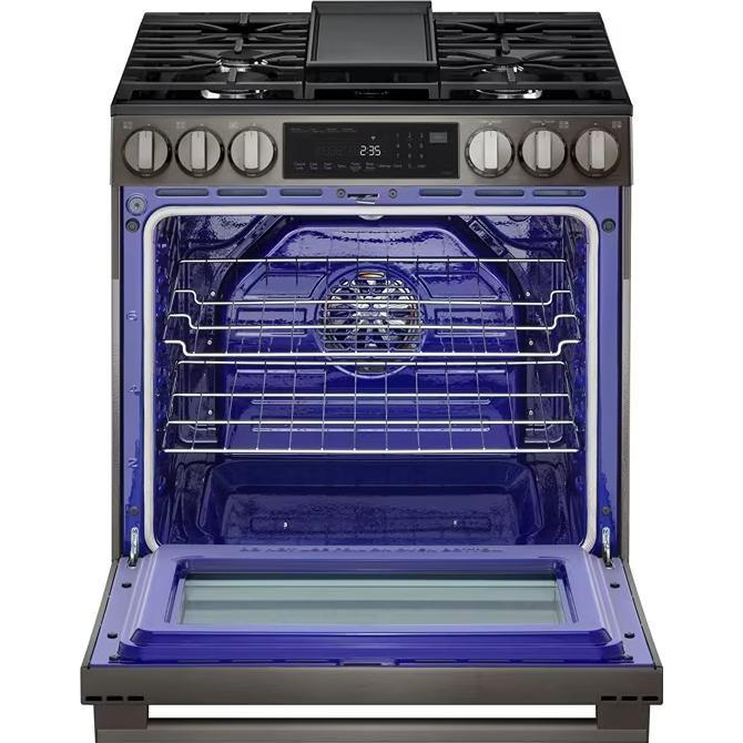 LG LSGL6335Z 燃气灶,6.3 立方英尺容量,30 英寸外部宽度,自清洁,对流,5 个燃烧器,储物抽屉,空气炸锅,20,000 BTU