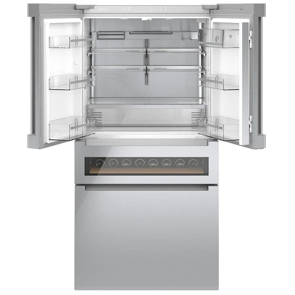 800 Series, French Door Bottom Mount Refrigerator, Glass door, 36'', Stainless Steel B36CL81ENG