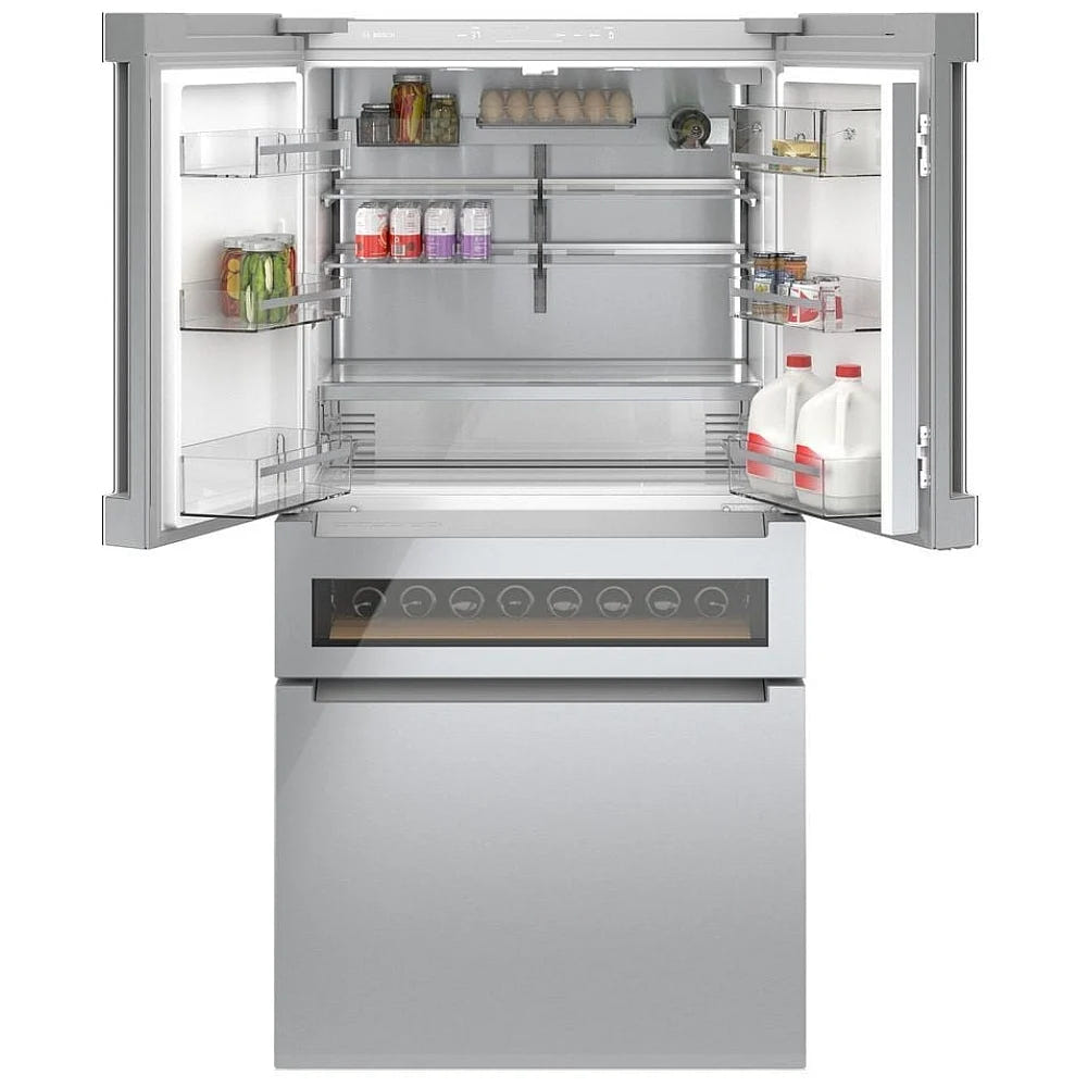 800 Series, French Door Bottom Mount Refrigerator, Glass door, 36'', Stainless Steel B36CL81ENG