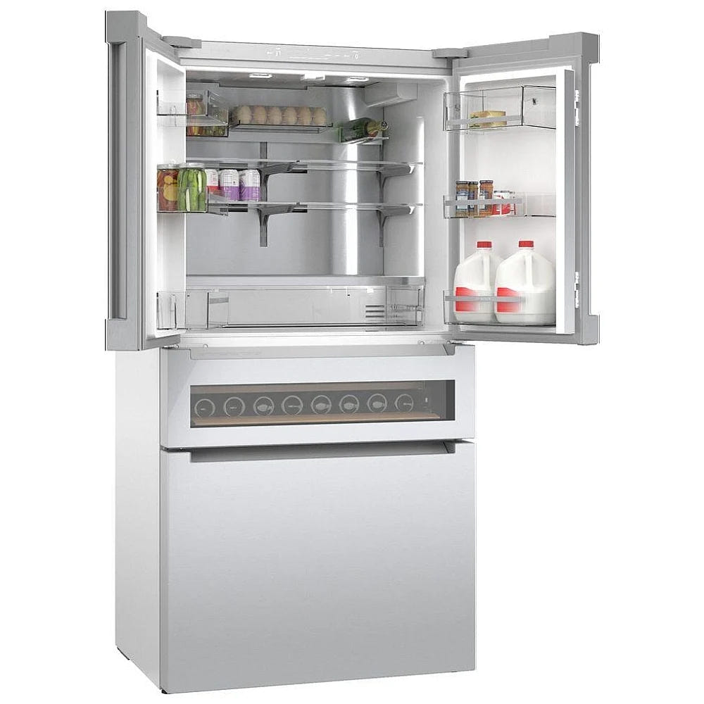 800 Series, French Door Bottom Mount Refrigerator, Glass door, 36'', Stainless Steel B36CL81ENG