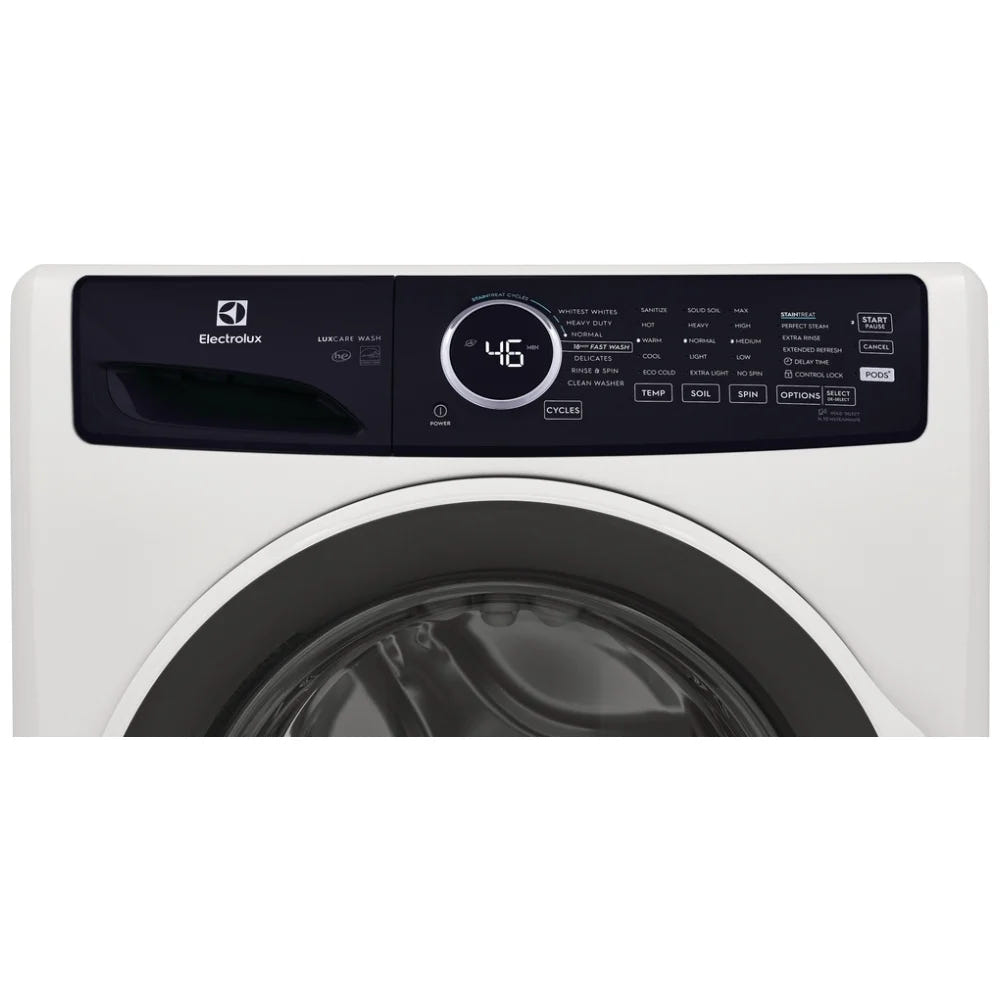 Electrolux ELFW7437AW Front Load Washer, ENERGY STAR Certified, 5.2 cu. ft. Washer Capacity, 1,300 RPM Washer Spin Speed, 7 Wash Cycles, 5 Temperature Settings, Water Heater, Steam Clean, White colour