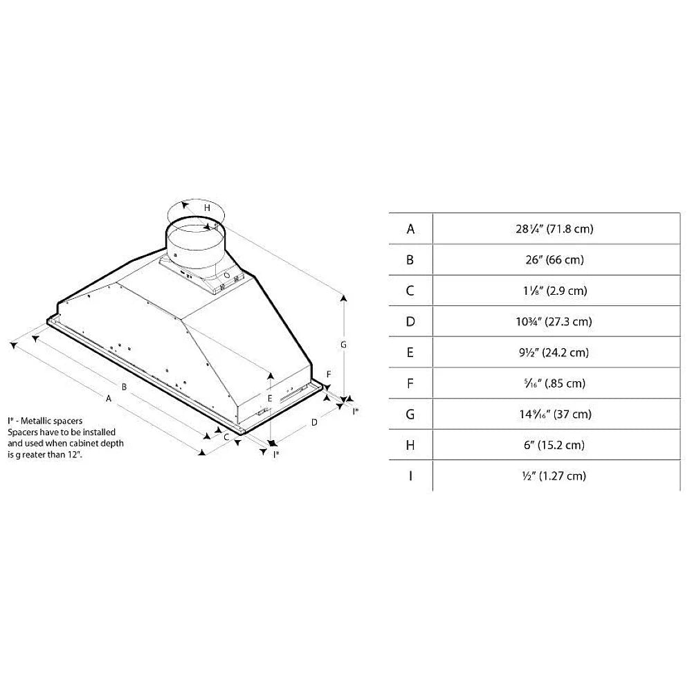 Elica EPR628S2 28" Cabinet Insert Range Hoods