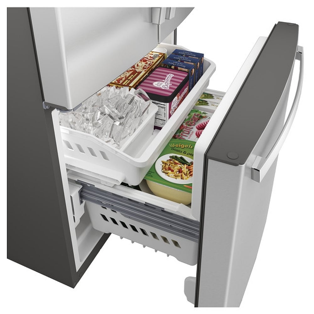 GE GNE25JYKFS French Door Refrigerator, 33 inch Width, 24.7 cu. ft. Capacity, Water Dispenser (Interior), Ice Dispenser (Freezer Located), ENERGY STAR Certified, Stainless Steel colour