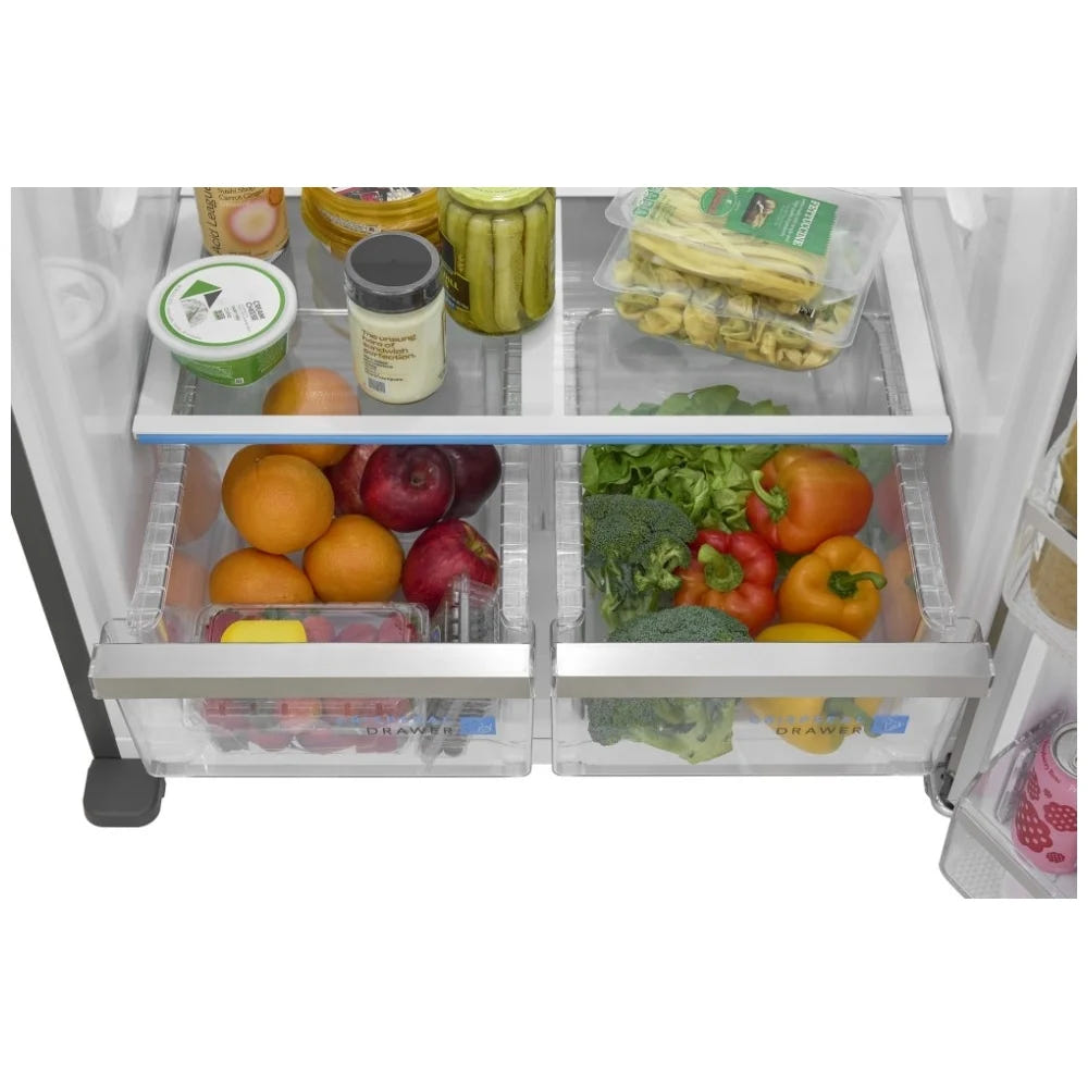 Frigidaire Gallery GRTE2055AF 顶部冷冻冰箱,30 英寸宽,能源之星认证,19.6 立方英尺容量,不锈钢颜色,CrispSeal® Plus 保鲜盒