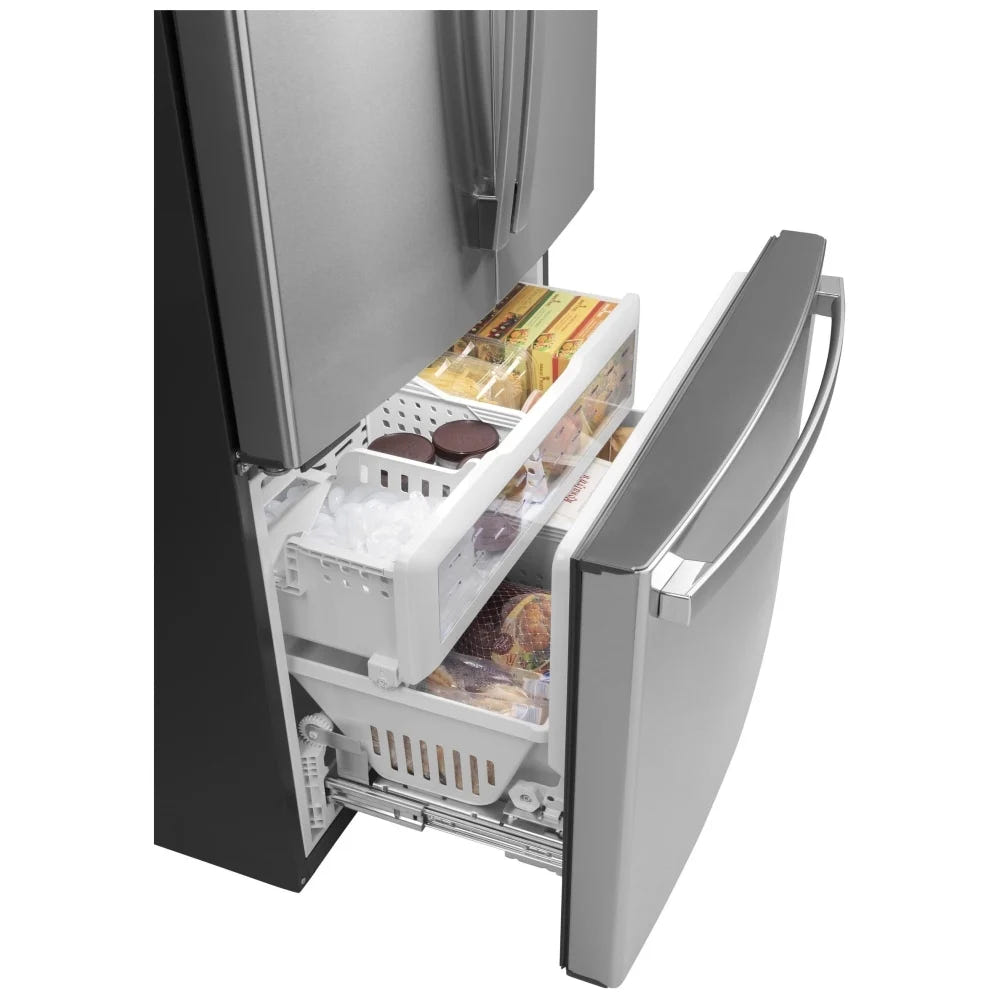 GE GWE23GYNFS Counter Depth French Door Refrigerator, 36 inch Width, ENERGY STAR Certified, Counter Depth, 23.1 cu. ft. Capacity, Ice Dispenser (Freezer Located), Stainless Steel colour