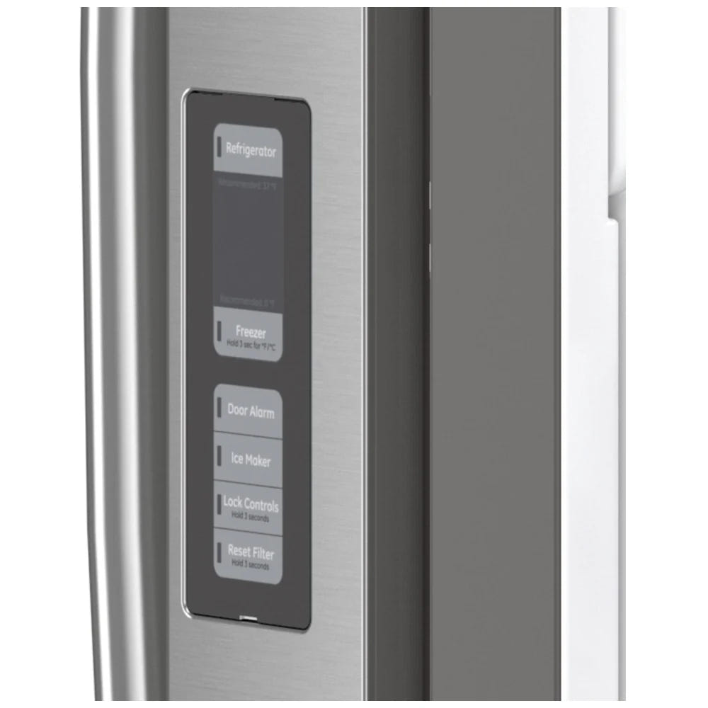 GE GWE23GYNFS Counter Depth French Door Refrigerator, 36 inch Width, ENERGY STAR Certified, Counter Depth, 23.1 cu. ft. Capacity, Ice Dispenser (Freezer Located), Stainless Steel colour
