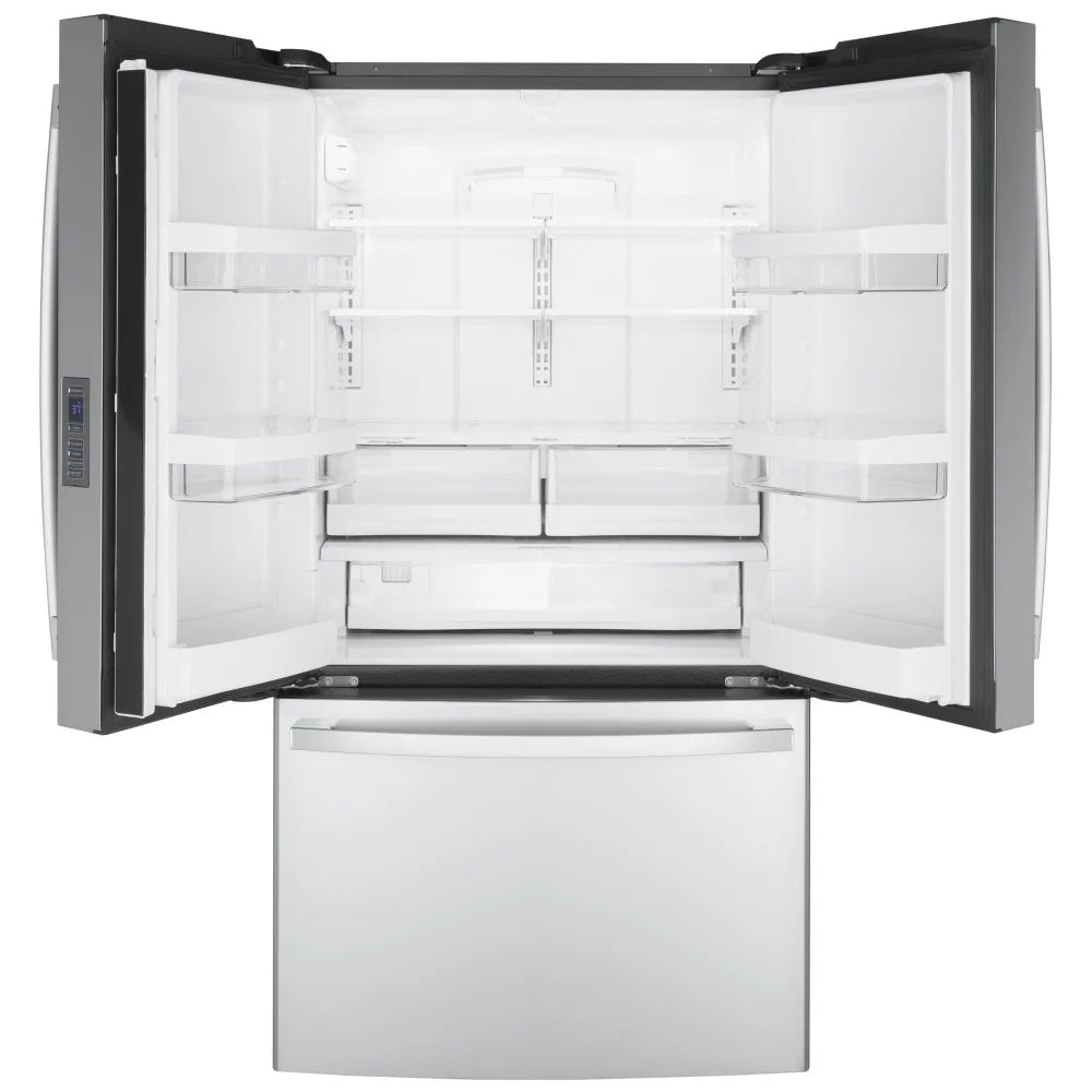 GE GWE23GYNFS Counter Depth French Door Refrigerator, 36 inch Width, ENERGY STAR Certified, Counter Depth, 23.1 cu. ft. Capacity, Ice Dispenser (Freezer Located), Stainless Steel colour