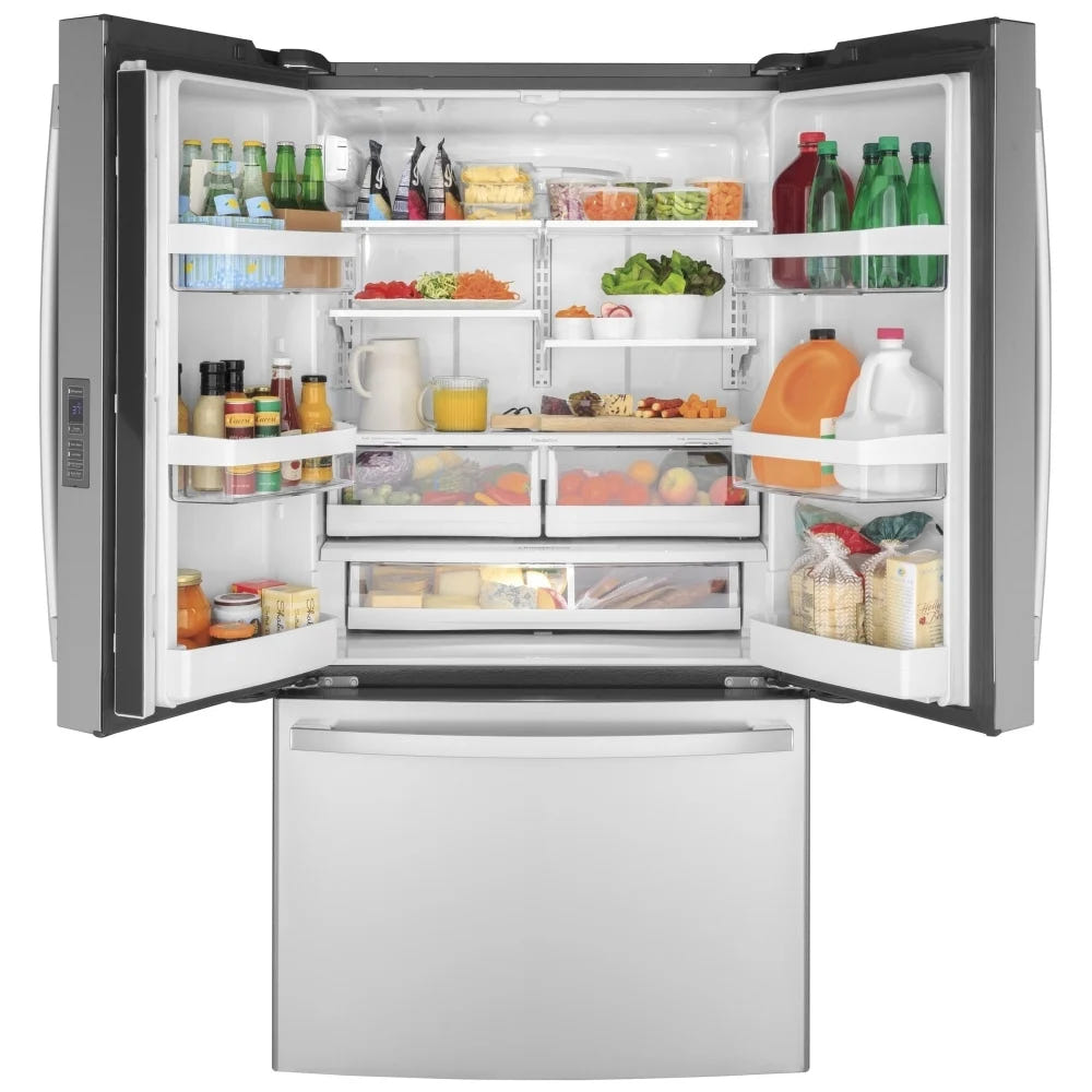 GE GWE23GYNFS Counter Depth French Door Refrigerator, 36 inch Width, ENERGY STAR Certified, Counter Depth, 23.1 cu. ft. Capacity, Ice Dispenser (Freezer Located), Stainless Steel colour