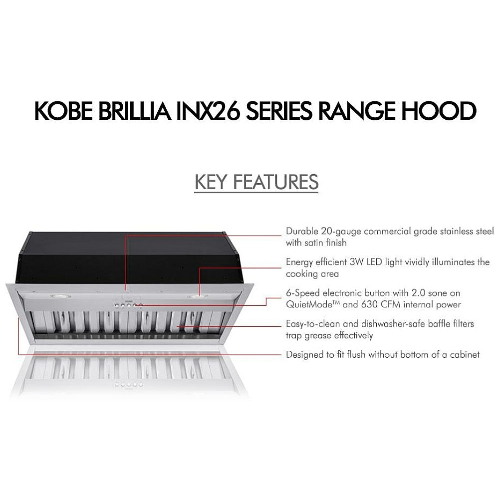 Kobe INX2636SQB-700-3 Range Hood