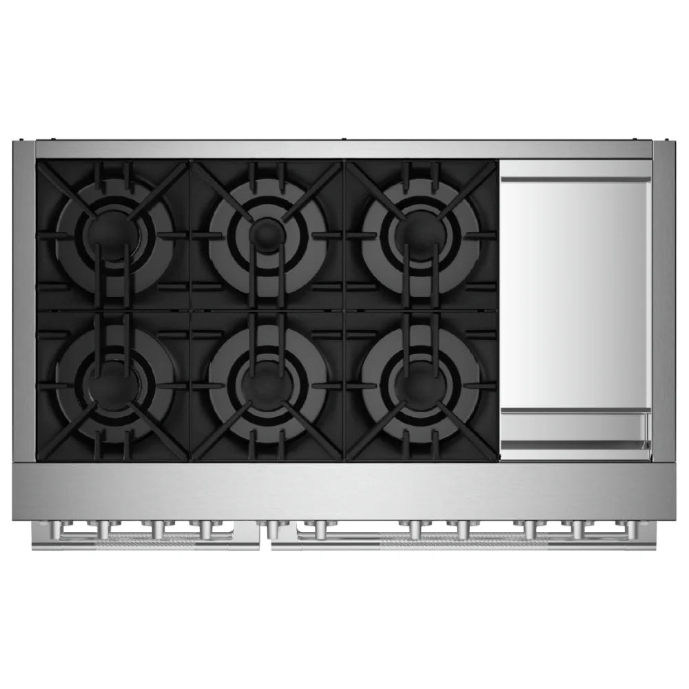 JennAir Rise JDSP548HL 双燃料炉灶,6.3 立方英尺容量,48 英寸外部宽度,真对流,6 个燃烧器