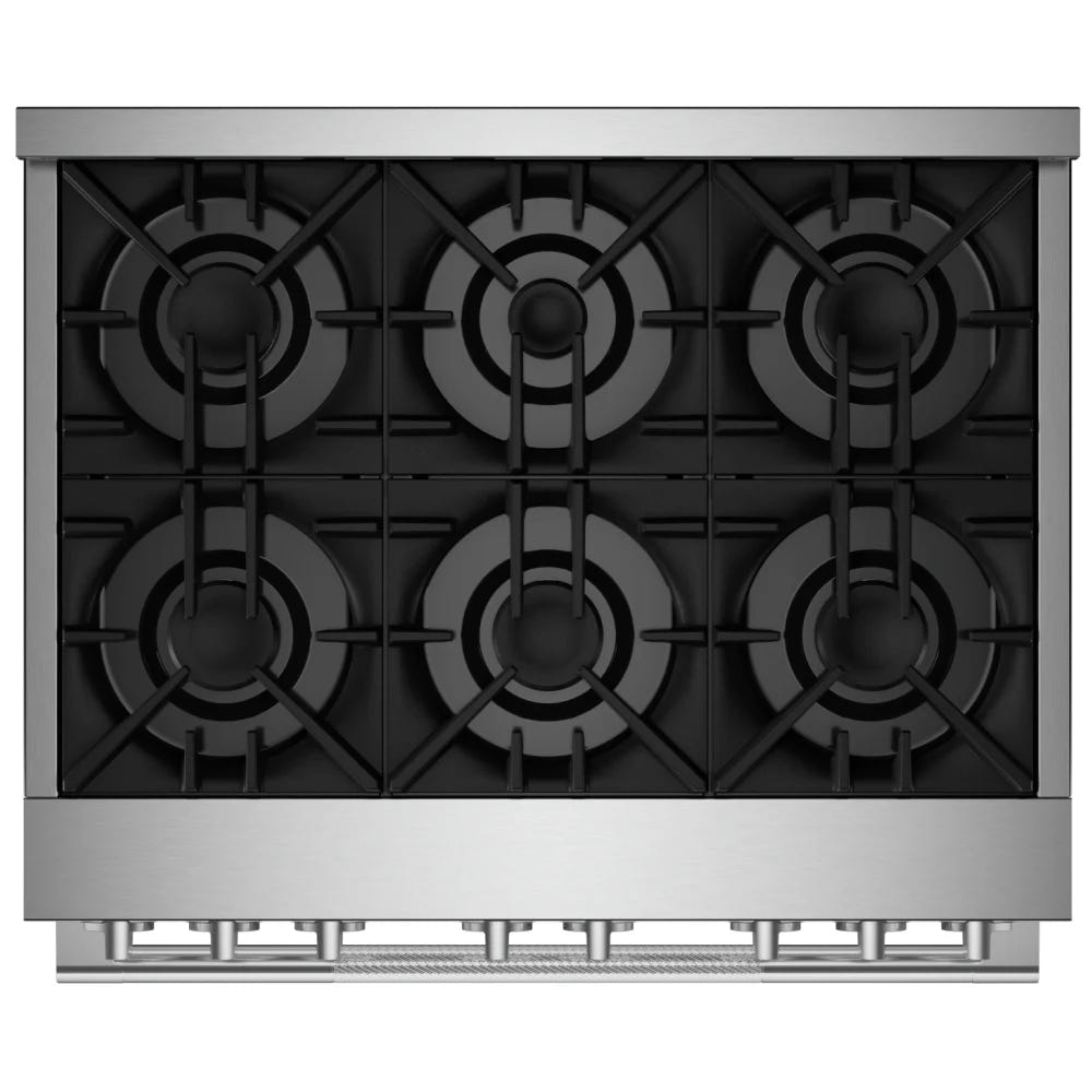 JennAir Rise JGRP436HL Gas Range, 5.1 cu. ft. Capacity, 36 inch Exterior Width, Self Clean, True Convection, 6 Burners, 20,000 BTU