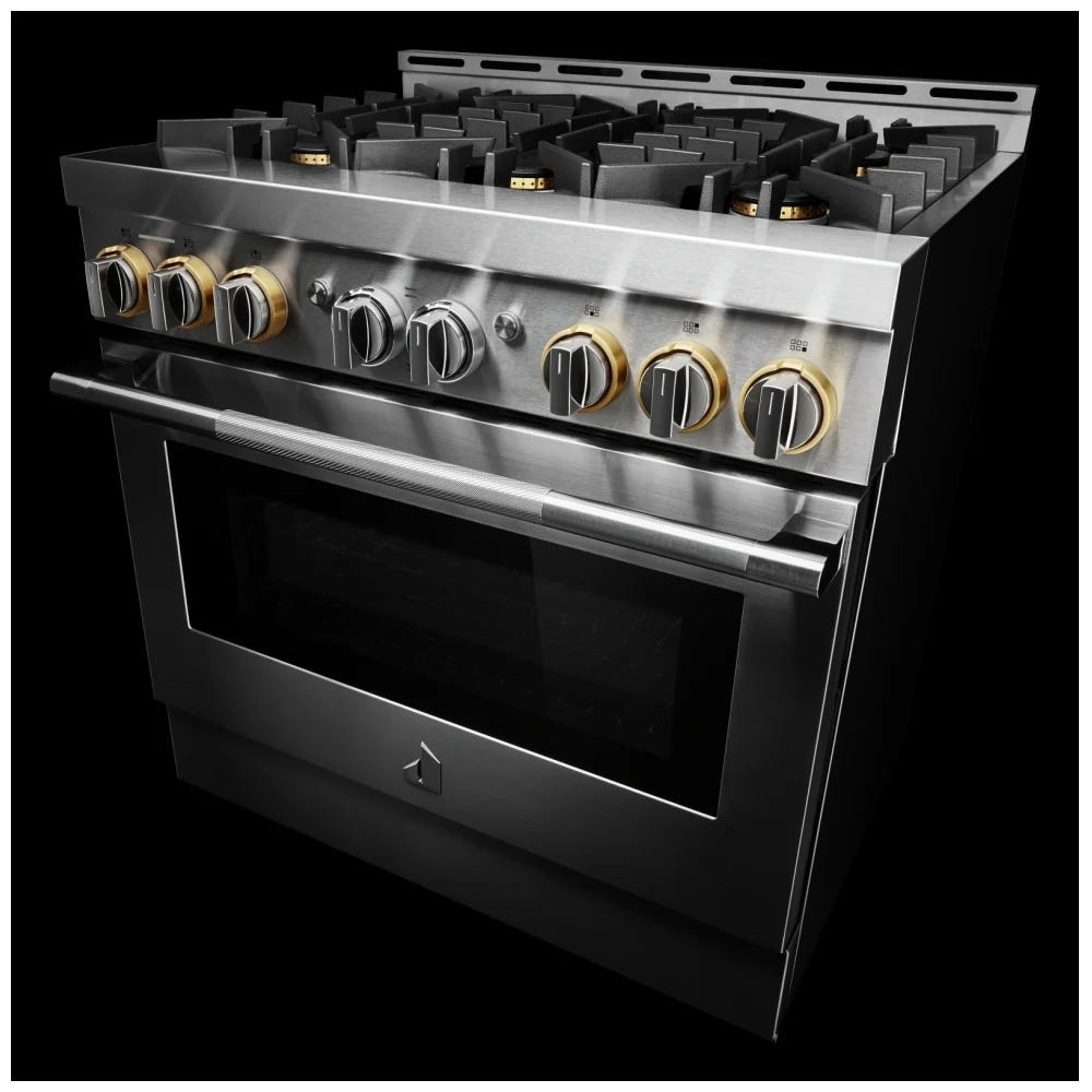 JennAir Rise JGRP436HL Gas Range, 5.1 cu. ft. Capacity, 36 inch Exterior Width, Self Clean, True Convection, 6 Burners, 20,000 BTU