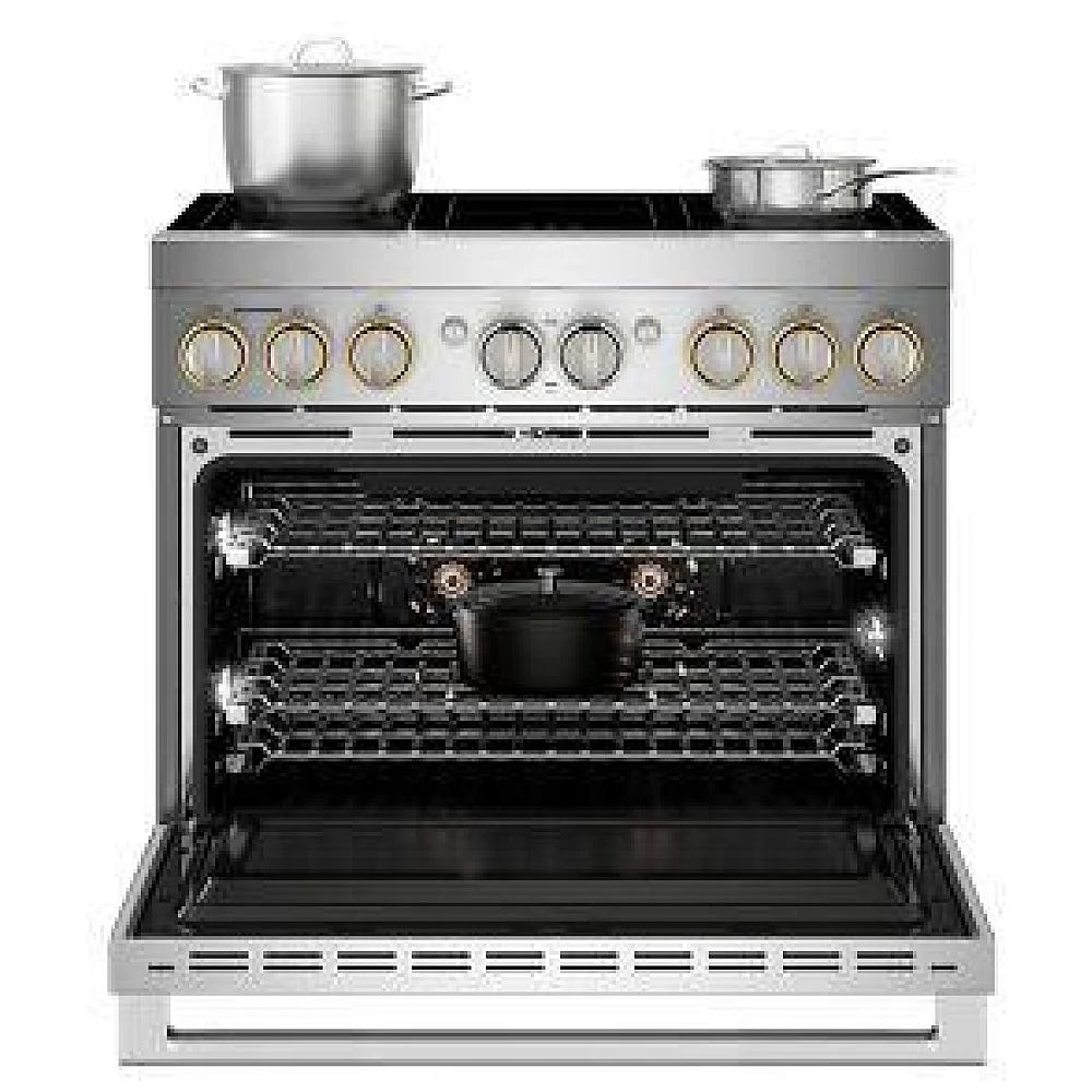 JennAir JPIFC736RL 电磁炉,5.1 立方英尺容量,36 英寸外部宽度,真对流,6 个燃烧器