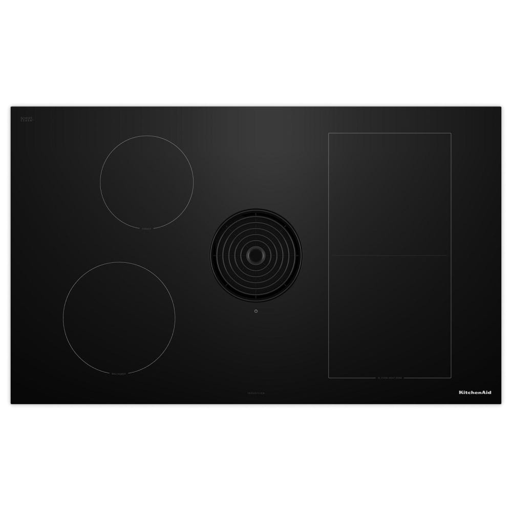 KitchenAid KCID936SBL Induction Cooktop, 36 inch Exterior Width, 4 Burners, Downdraft, 3,200