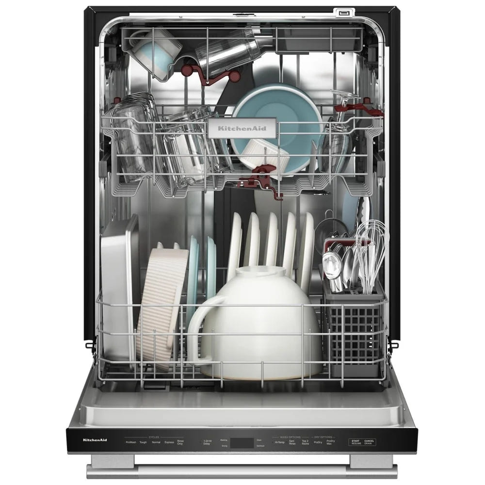 KitchenAid KDTS424SPS 洗碗机,24 英寸外部宽度,44 dB 分贝级别,完全集成,不锈钢(内部),5 种洗涤程序,16 套容量(餐具),PrintShield 不锈钢色