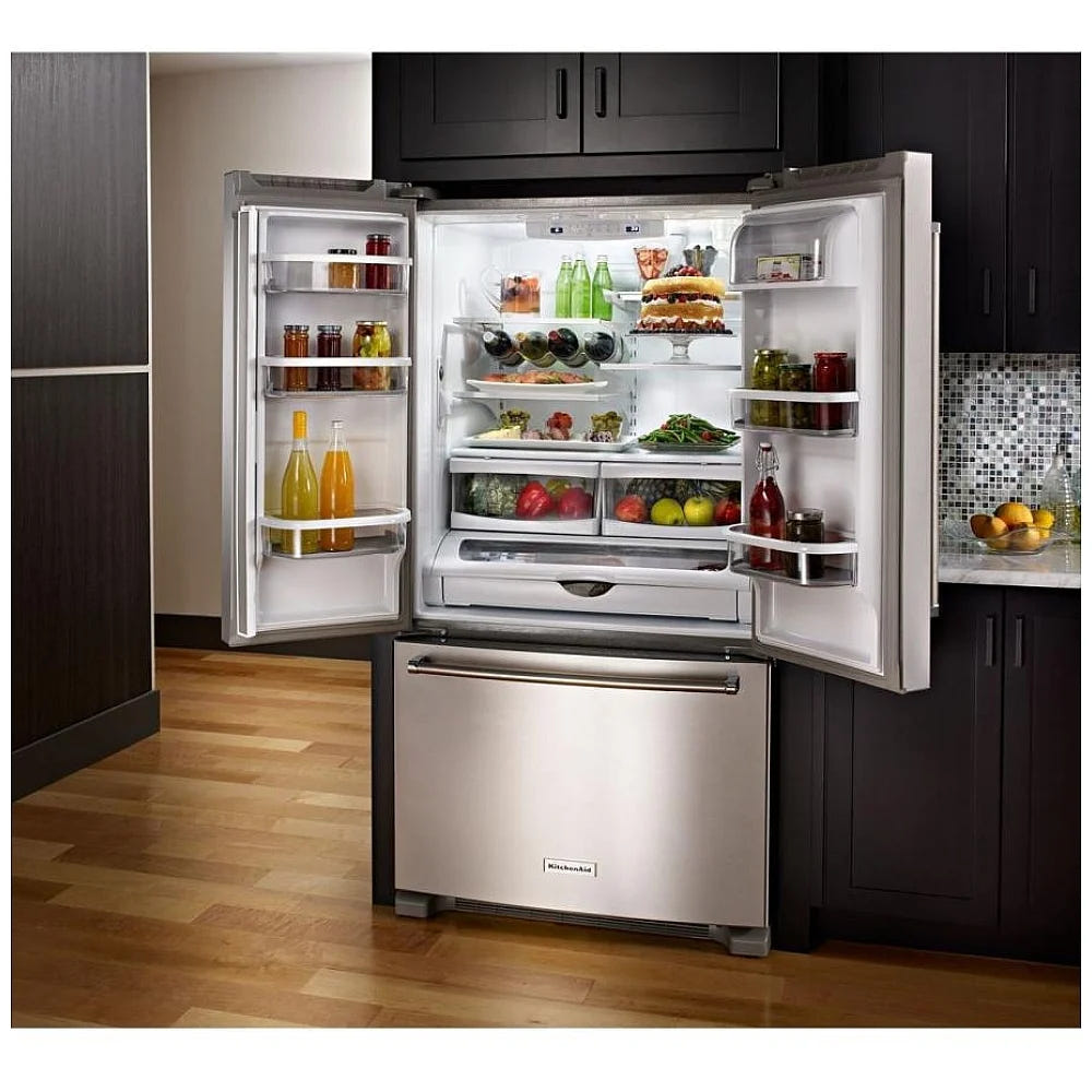 KitchenAid KRBR109ESS 底部冷冻冰箱,30 英寸宽,能源之星认证,18.7 立方英尺容量,可选制冰机(特殊订购),不锈钢颜色
