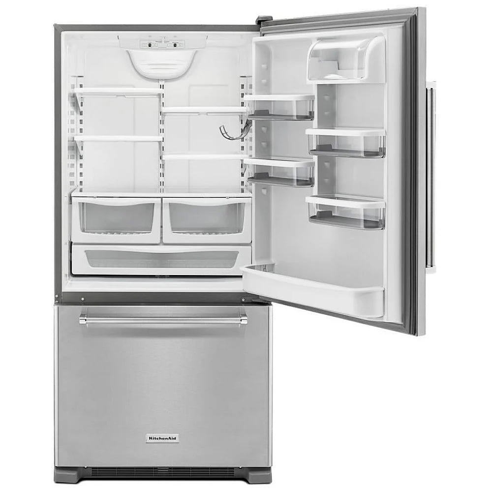 KitchenAid KRBR109ESS 底部冷冻冰箱,30 英寸宽,能源之星认证,18.7 立方英尺容量,可选制冰机(特殊订购),不锈钢颜色