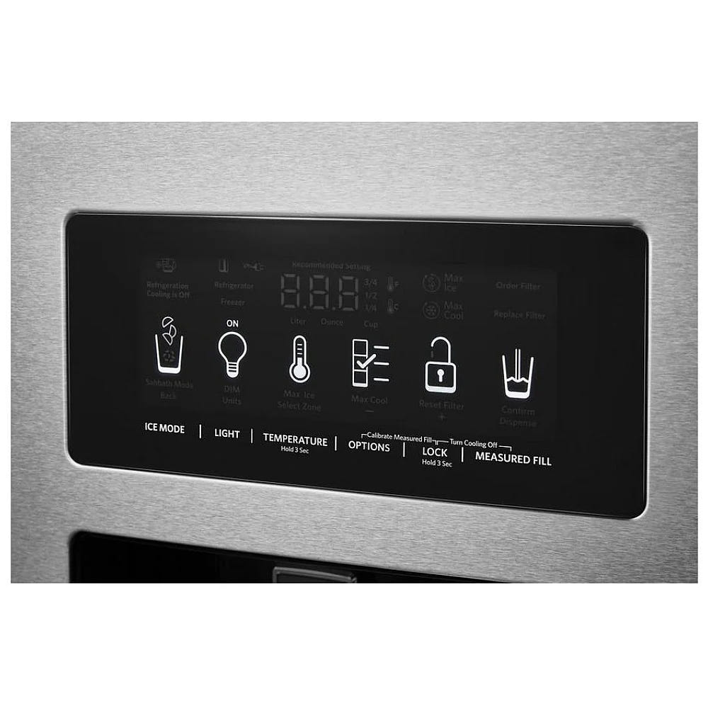 KitchenAid KRSC700HPS 并排式冰箱,36 英寸宽,台面深度,19.99 立方英尺容量,饮水机(外部),制冰机(门内),不锈钢色农产品保鲜器