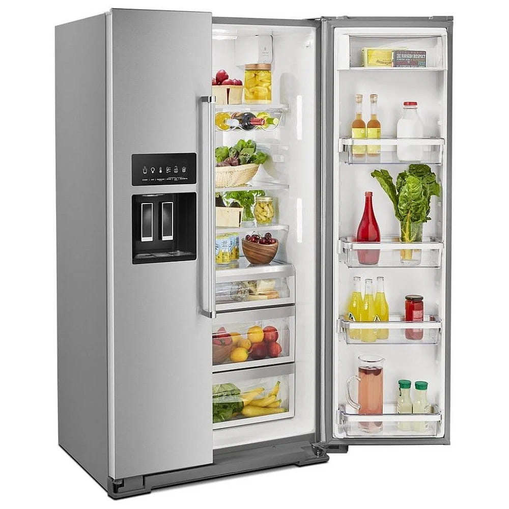 KitchenAid KRSC700HPS 并排式冰箱,36 英寸宽,台面深度,19.99 立方英尺容量,饮水机(外部),制冰机(门内),不锈钢色农产品保鲜器