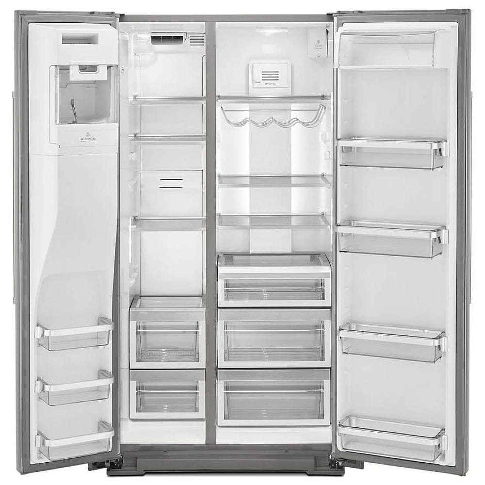 KitchenAid KRSC700HPS 并排式冰箱,36 英寸宽,台面深度,19.99 立方英尺容量,饮水机(外部),制冰机(门内),不锈钢色农产品保鲜器