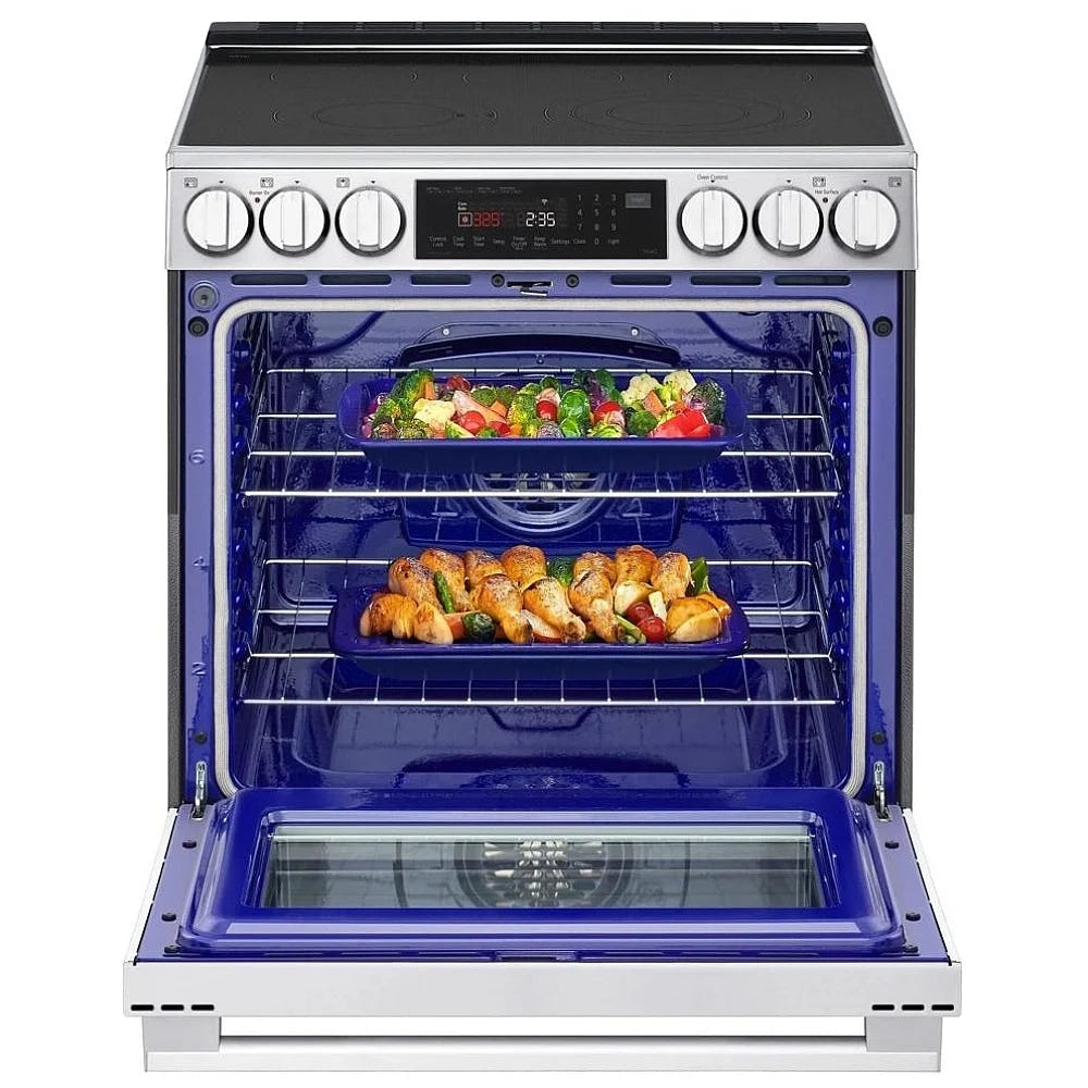 LG LSEL6335XE Electric Range, 6.3 cu. ft. Capacity, 30 inch Exterior Width, Convection, 5 Burners, Storage Drawer, Air Fry, Self Clean, 3,200 Watts Highest Burner Element, Stainless Steel colour