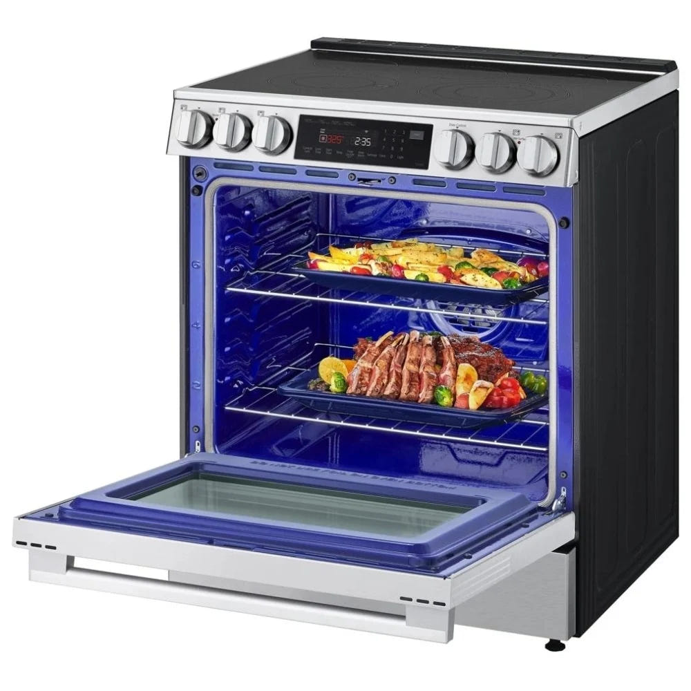 LG LSEL6335XE Electric Range, 6.3 cu. ft. Capacity, 30 inch Exterior Width, Convection, 5 Burners, Storage Drawer, Air Fry, Self Clean, 3,200 Watts Highest Burner Element, Stainless Steel colour