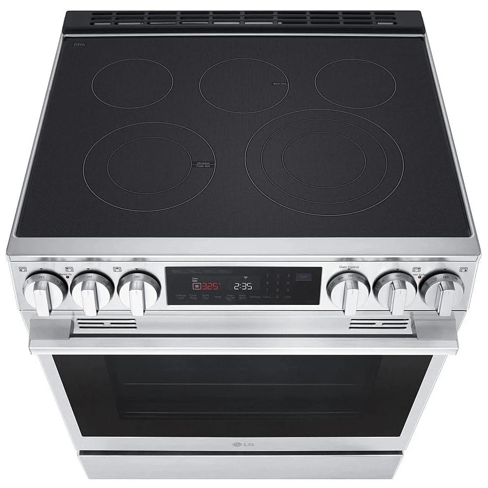 LG LSEL6335XE Electric Range, 6.3 cu. ft. Capacity, 30 inch Exterior Width, Convection, 5 Burners, Storage Drawer, Air Fry, Self Clean, 3,200 Watts Highest Burner Element, Stainless Steel colour