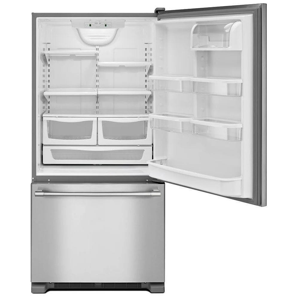Maytag MBF2258FEZ Bottom Freezer Refrigerator, 33 inch Width, ENERGY STAR Certified, 22.07 cu. ft. Capacity, Ice Dispenser (Freezer Located), Stainless Steel colour