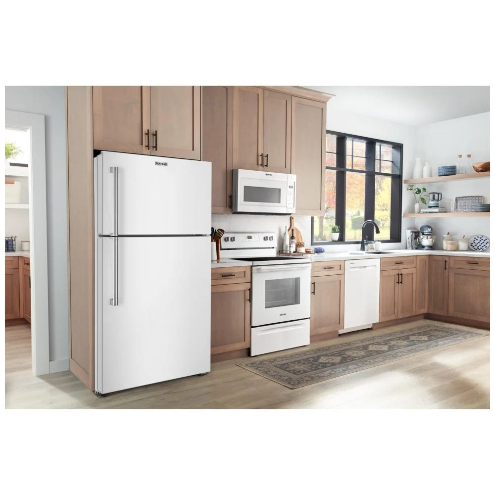 Maytag MRTX5119SW Top Freezer Refrigerator, 30 inch Width, 19 cu. ft. Capacity, Optional Ice Maker (Special Order), White colour, EvenAir™ Cooling System, PowerCold® Feature, BrightSeries™ LED, FreshLock™ crisper