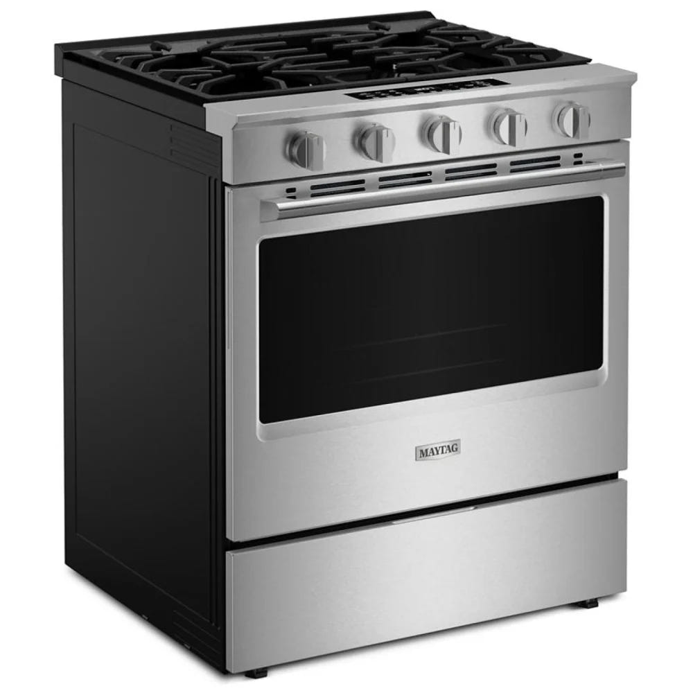 Maytag MSGS7030SZ Gas Range, 5 cu. ft. Capacity, 30 inch Exterior Width, Convection, 5 Burners, Storage Drawer, Air Fry, 18,000 BTU Highest Burner, FingerPrint Resistant Stainless Steel colour