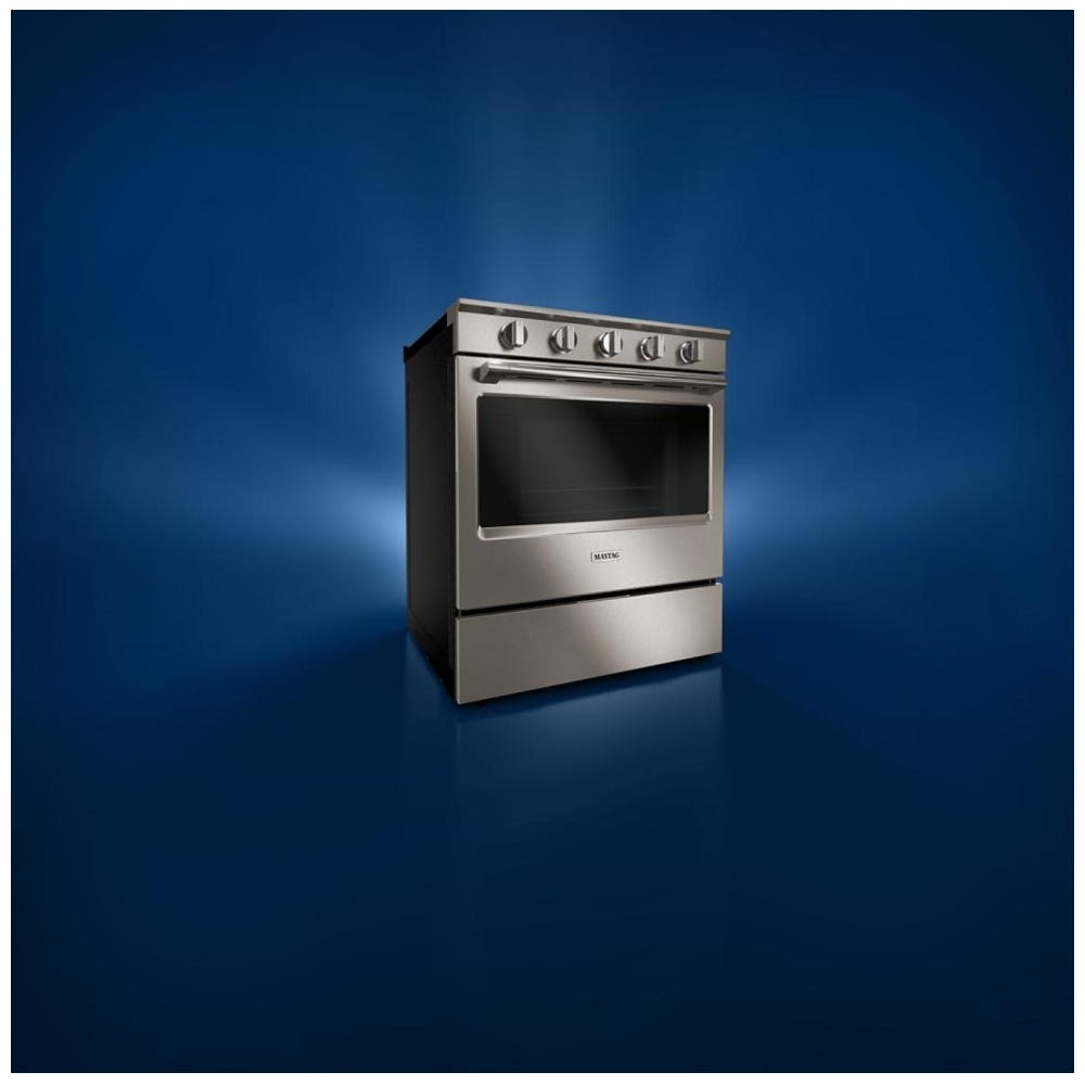 Maytag MSGS7030SZ Gas Range, 5 cu. ft. Capacity, 30 inch Exterior Width, Convection, 5 Burners, Storage Drawer, Air Fry, 18,000 BTU Highest Burner, FingerPrint Resistant Stainless Steel colour