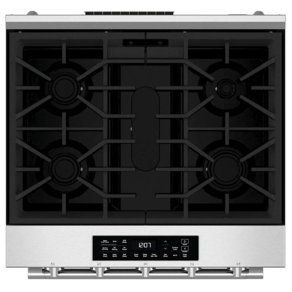 Maytag MSGS7030SZ Gas Range, 5 cu. ft. Capacity, 30 inch Exterior Width, Convection, 5 Burners, Storage Drawer, Air Fry, 18,000 BTU Highest Burner, FingerPrint Resistant Stainless Steel colour