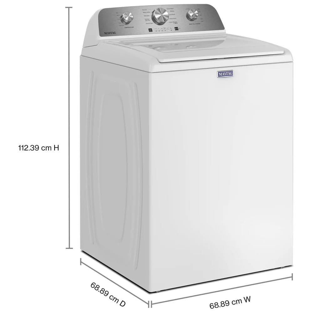 Maytag MTW4205SW 顶部装载洗衣机,4.8 立方英尺洗衣机容量,10 种洗涤程序,5 种温度设置,700 RPM 洗衣机旋转速度,搅拌器,白色