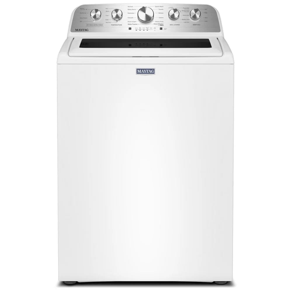 Maytag MTW5600RW 顶开式洗衣机,5.5 立方英尺洗衣机容量,11 种洗涤程序,3 种温度设置,750 RPM 洗衣机转速,叶轮,白色