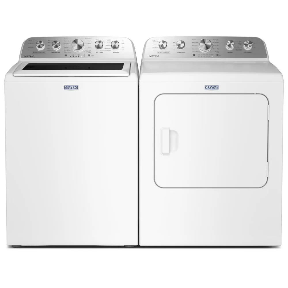 Maytag MTW5600RW 顶开式洗衣机,5.5 立方英尺洗衣机容量,11 种洗涤程序,3 种温度设置,750 RPM 洗衣机转速,叶轮,白色