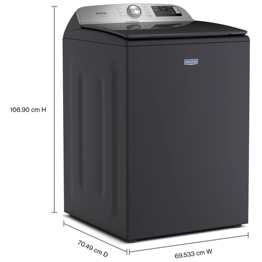 Maytag MTW7205RF 顶部装载洗衣机,6.0 立方英尺洗衣机容量,12 种洗涤程序,5 种温度设置,750 RPM 洗衣机转速,搅拌器,支持 Wifi,午夜钢色