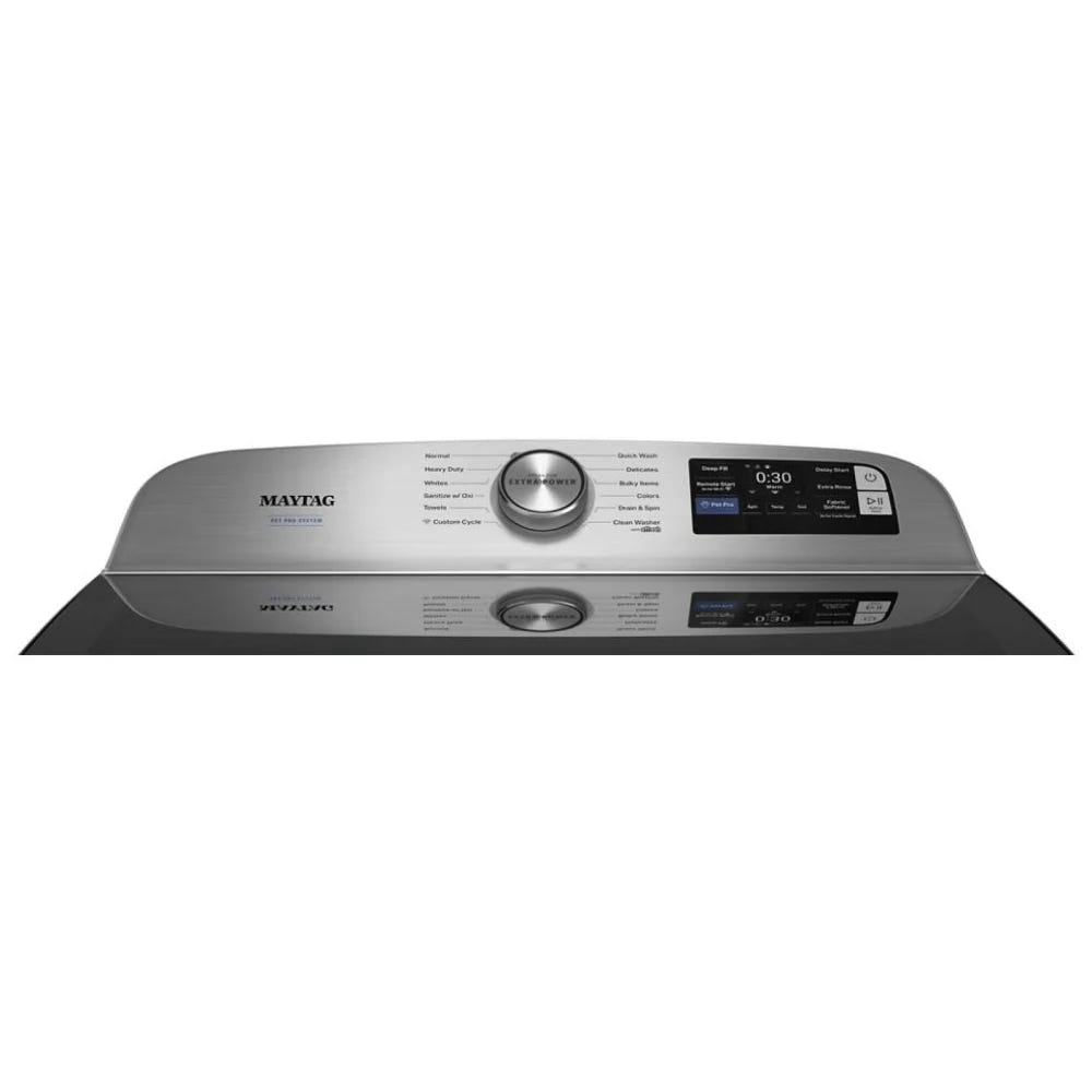 Maytag MTW7205RF 顶部装载洗衣机,6.0 立方英尺洗衣机容量,12 种洗涤程序,5 种温度设置,750 RPM 洗衣机转速,搅拌器,支持 Wifi,午夜钢色