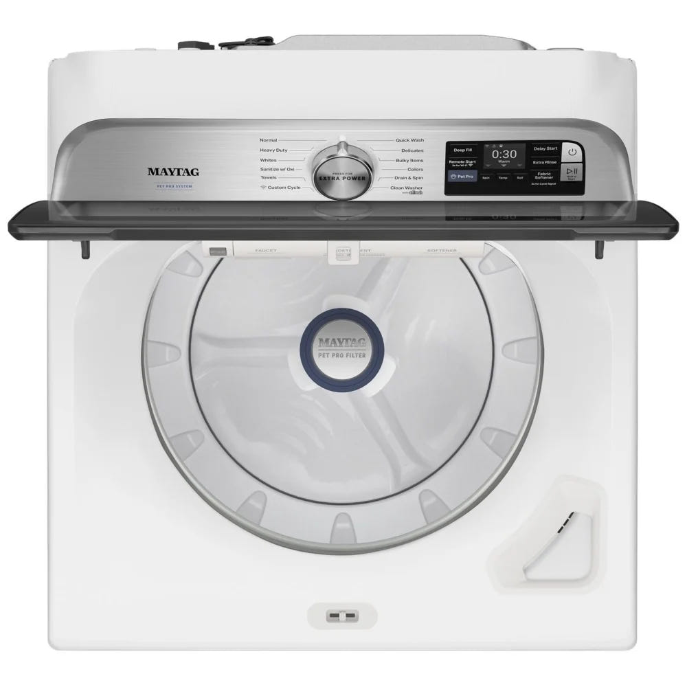 Maytag MTW7205RW 顶开式洗衣机,6.0 立方英尺容量,12 种洗涤程序,5 种温度设置,750 RPM 洗衣机转速,搅拌器,支持 Wifi,白色