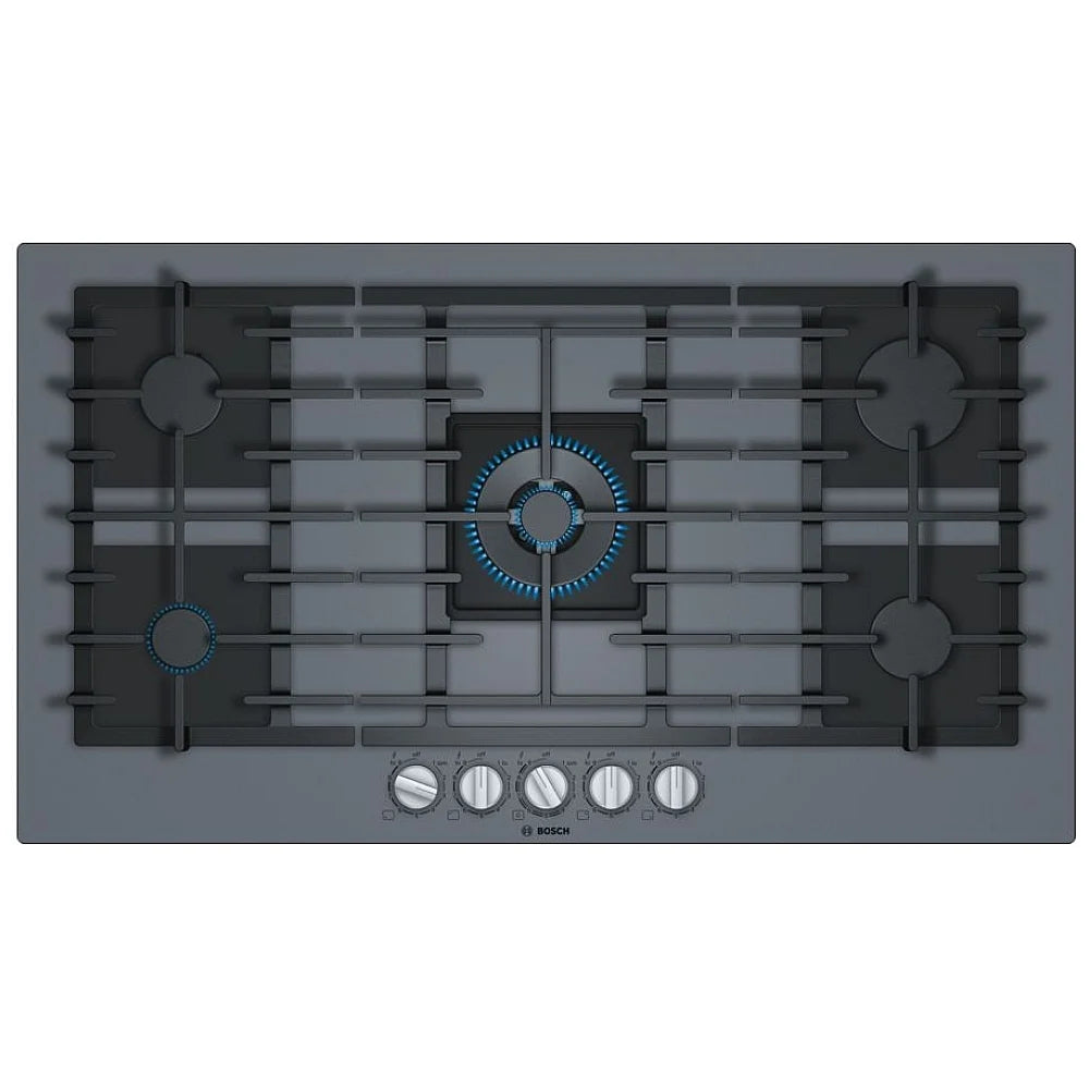 36" Bosch Benchmark Gas Cooktop, Benchmark, Tempered Glass, FlameSelect NGMP677UC - Front view