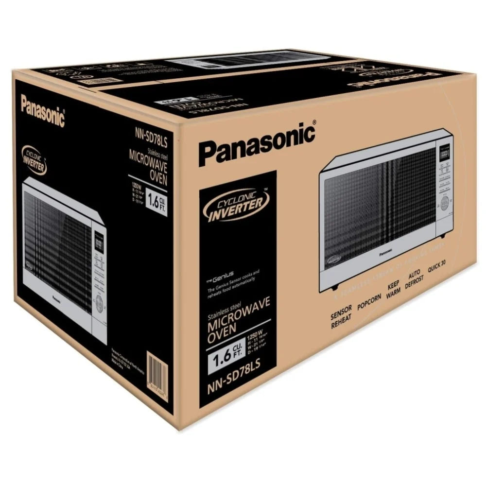 Panasonic NNSD78LSC Countertop Microwave, 22 inch Exterior Width, 1.6 cu. ft. Capacity, 1,200 W Watts, Stainless Steel colour Cyclonic Inverter