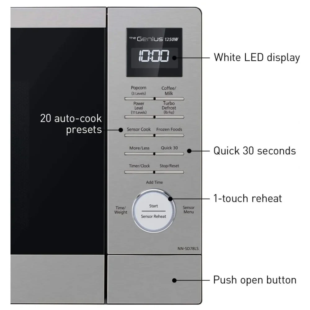 Panasonic NNSD78LSC Countertop Microwave, 22 inch Exterior Width, 1.6 cu. ft. Capacity, 1,200 W Watts, Stainless Steel colour Cyclonic Inverter