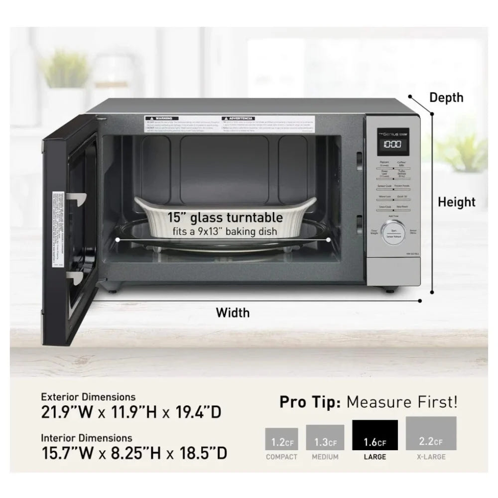 Panasonic NNSD78LSC Countertop Microwave, 22 inch Exterior Width, 1.6 cu. ft. Capacity, 1,200 W Watts, Stainless Steel colour Cyclonic Inverter