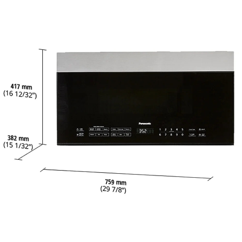 Panasonic NNSG158S Over the Range Microwave, 30 inch Exterior Width, 1.9 cu. ft. Capacity, 400 CFM, 1,000 W Watts, LED, Stainless Steel colour Genius Sensor Cooking