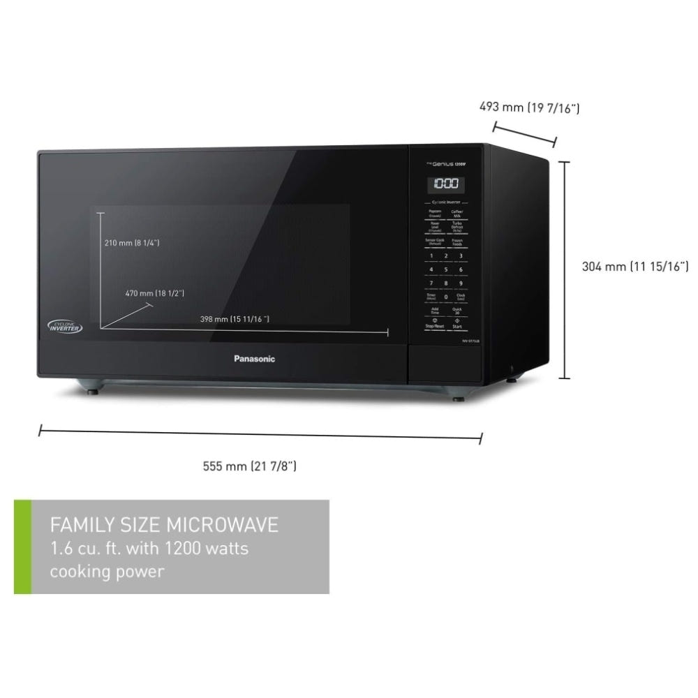 Panasonic NNST75LBC Countertop Microwave 22", 1.6 cu. ft. Capacity, 1,200 W Watts, Black colour Genius Sensor Cooking, Cyclonic Inverter
