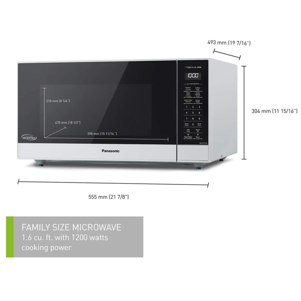 Panasonic NNST75LWC Countertop Microwave, 1.6 cu. ft. Capacity, 1,200 W Watts, White colour Genius Sensor Cooking, Cyclonic Inverter